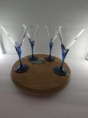 VTG Luigi Bormioli Cobalt Blue Stem Martini Glasses Set of 4